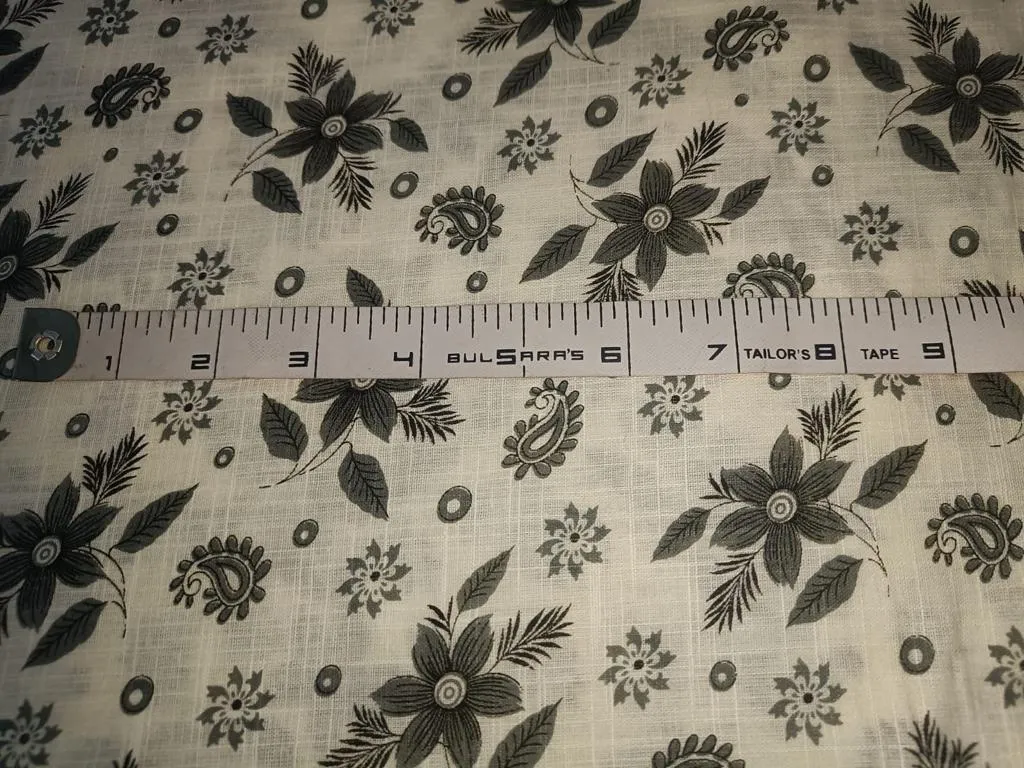 100% Cotton slub Fabric Print ,cream and black floral and paisleys 44" wide [15596]