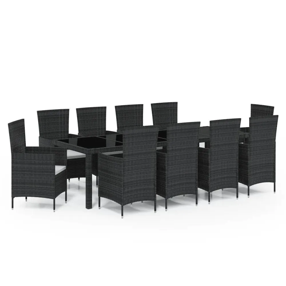 11 Piece Patio Dining Set with Cushions Poly Rattan Black
