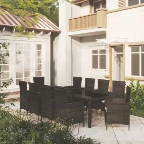 11 Piece Patio Dining Set with Cushions Poly Rattan Black