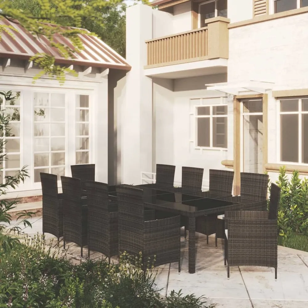 11 Piece Patio Dining Set with Cushions Poly Rattan Black