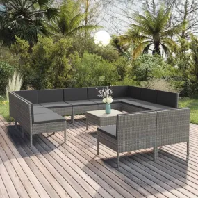 12 Piece Garden Lounge Set with Cushions Poly Rattan Grey