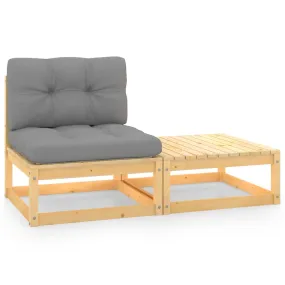 2 Piece Patio Lounge Set with Cushions Solid Wood Pine