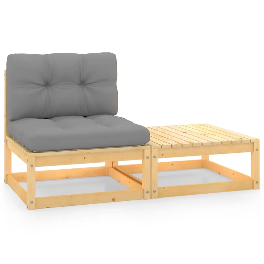 2 Piece Patio Lounge Set with Cushions Solid Wood Pine