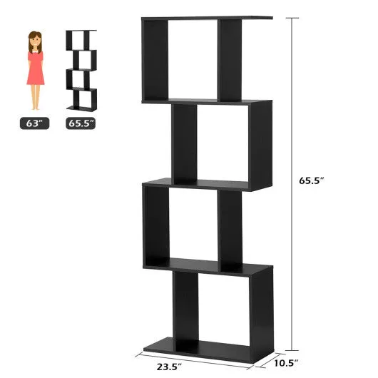 2/3/4 Tiers Wooden S-Shaped Bookcase for Living Room Bedroom Office-4-Tier