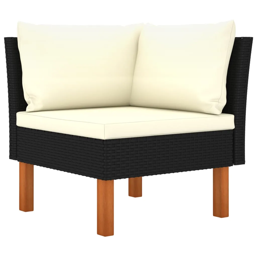 3 Piece Patio Lounge Set Poly Rattan and Solid Eucalyptus Wood