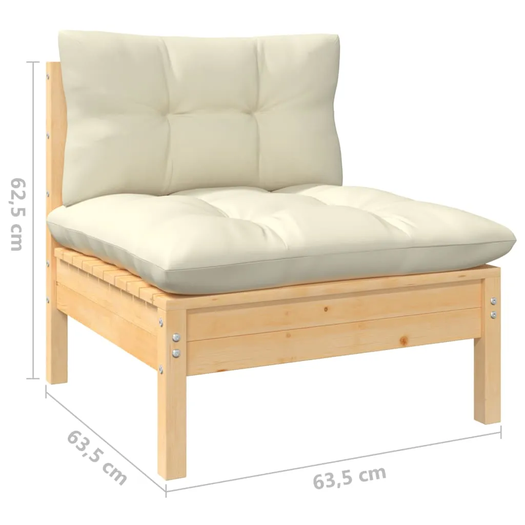 3 Piece Patio Lounge Set with Cream Cushions Solid Pinewood