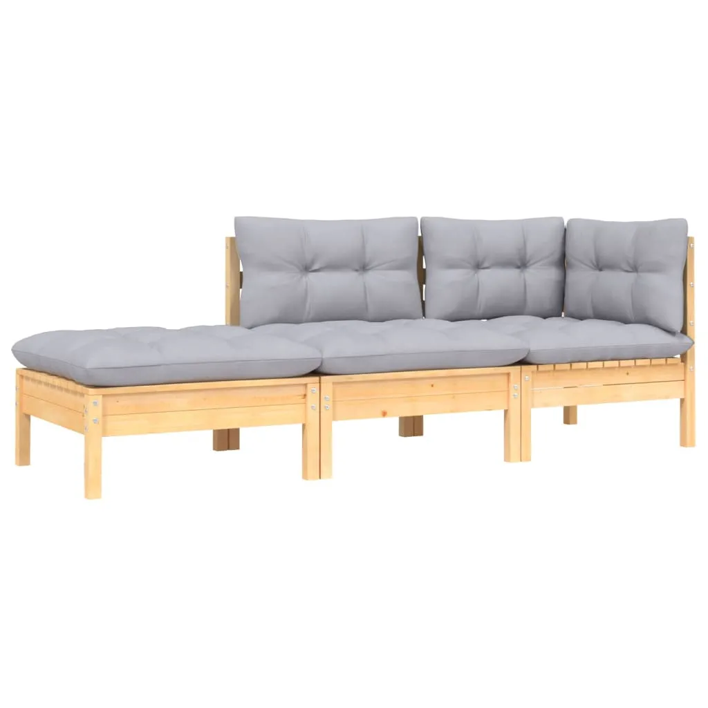 3 Piece Patio Lounge Set with Gray Cushions Solid Pinewood