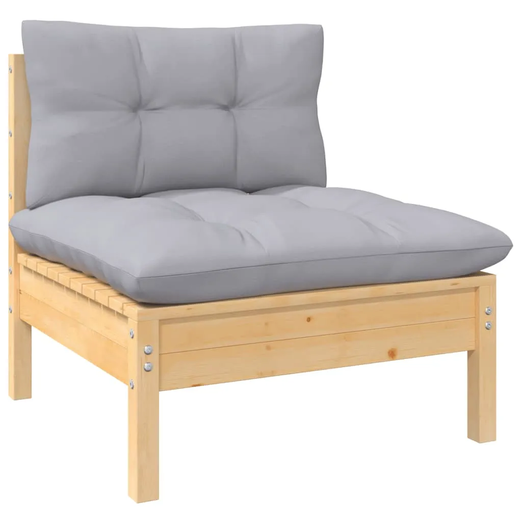 3 Piece Patio Lounge Set with Gray Cushions Solid Pinewood