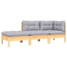 3 Piece Patio Lounge Set with Gray Cushions Solid Pinewood