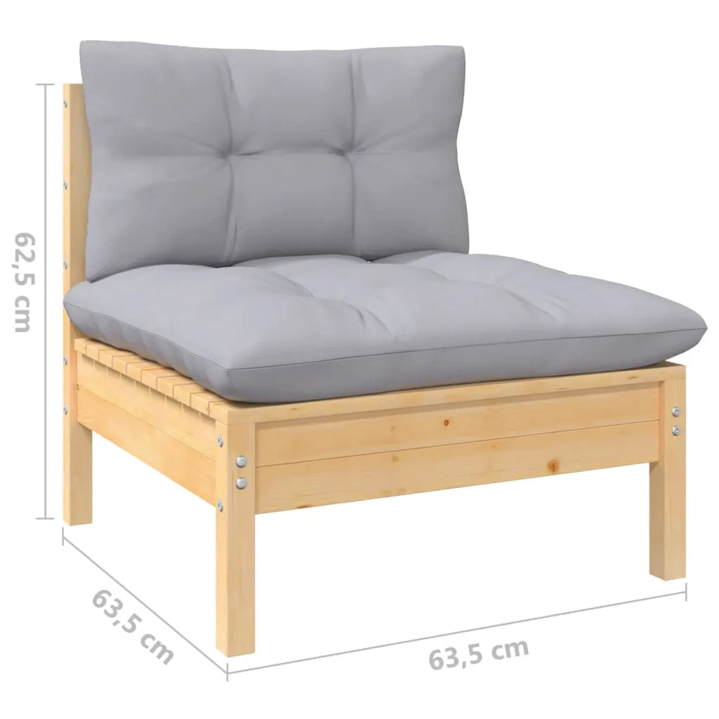 3 Piece Patio Lounge Set with Gray Cushions Solid Pinewood