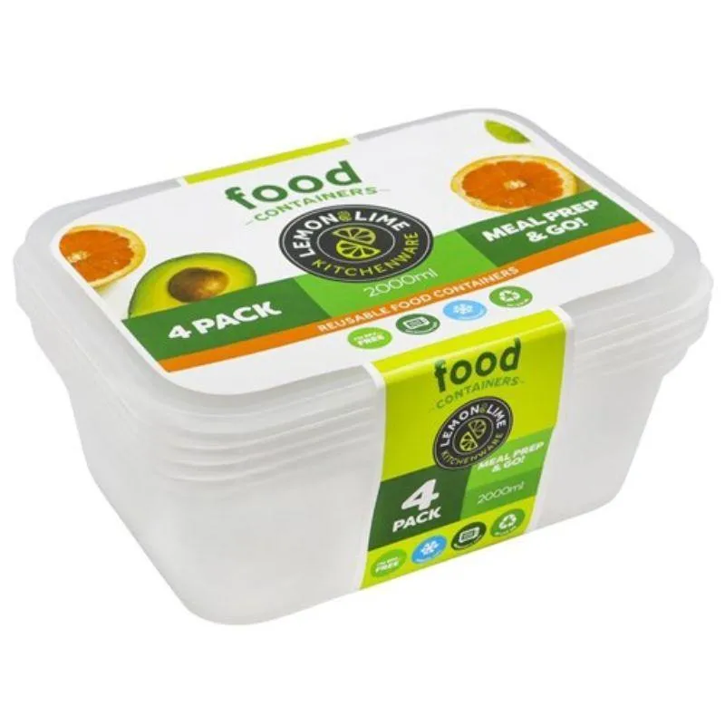 4 Pack Disposable Rectangle Food Containers - 2L
