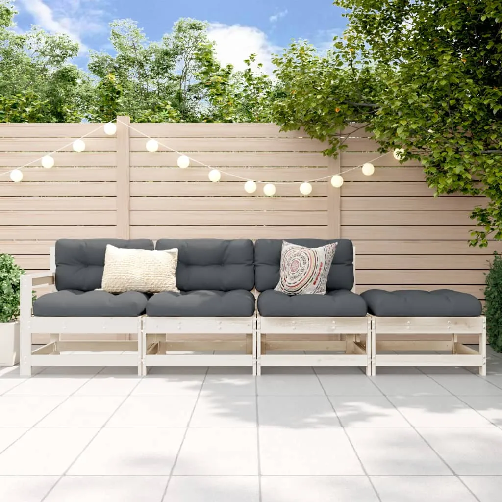 4 Piece Patio Lounge Set White Solid Wood Pine