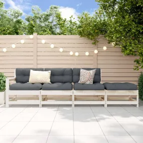4 Piece Patio Lounge Set White Solid Wood Pine