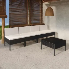 5 Piece Patio Lounge Set With Cushions Poly Rattan Black