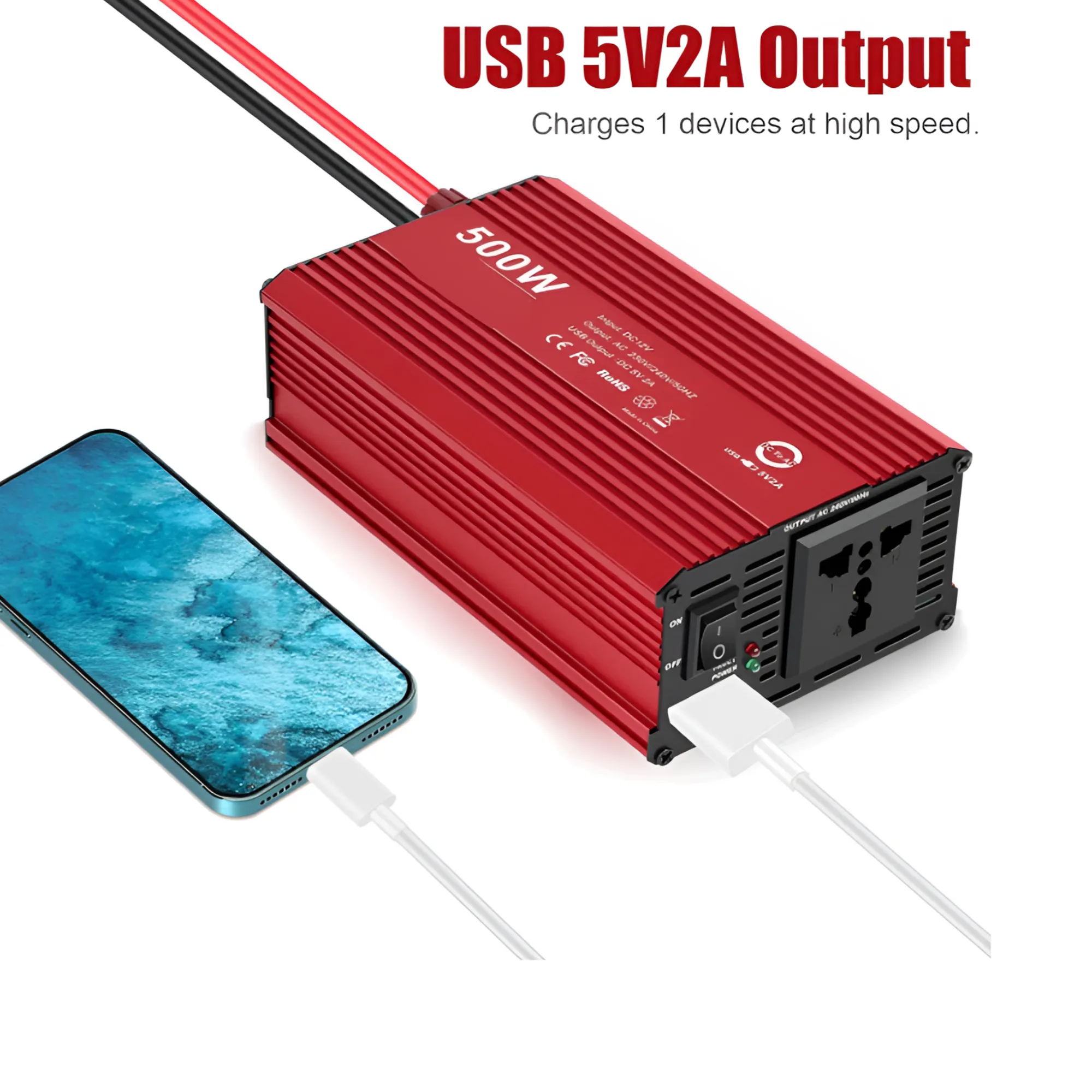 500W 12V Load Sheddding Power Inverter With Terminals And Car Charging