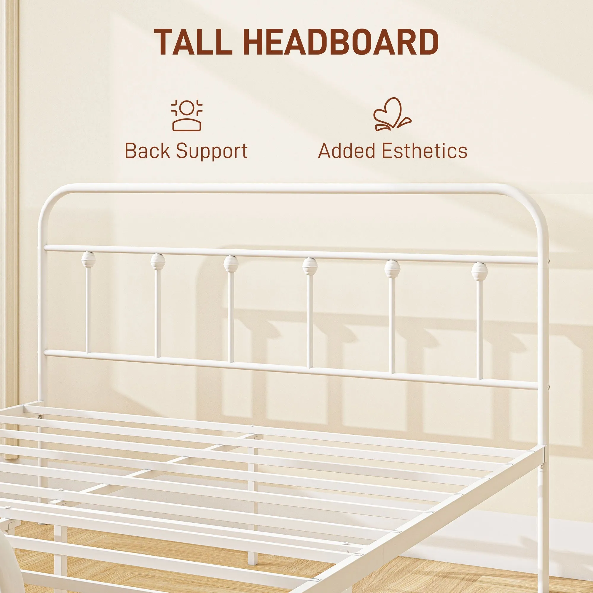 5ft Metal King Platform Bed Frame w/ Underbed Storage Headboard White