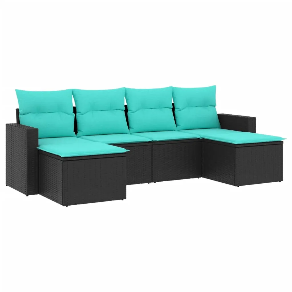 6 Piece Patio Sofa Set with Cushions Black Poly Rattan
