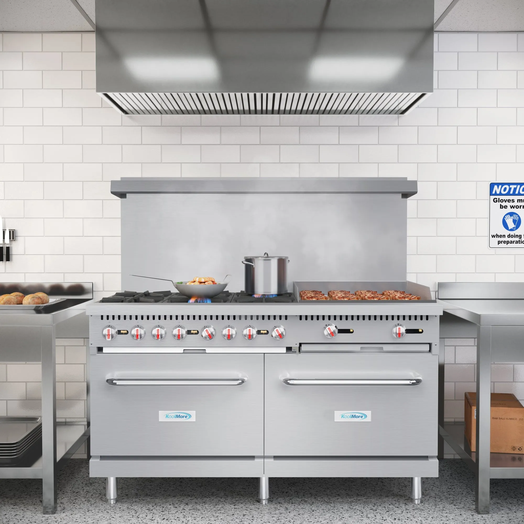 60 in. 6 Burner Commercial LP Range with 24 in. Griddle in Stainless-Steel (KM-CRG60-LP)