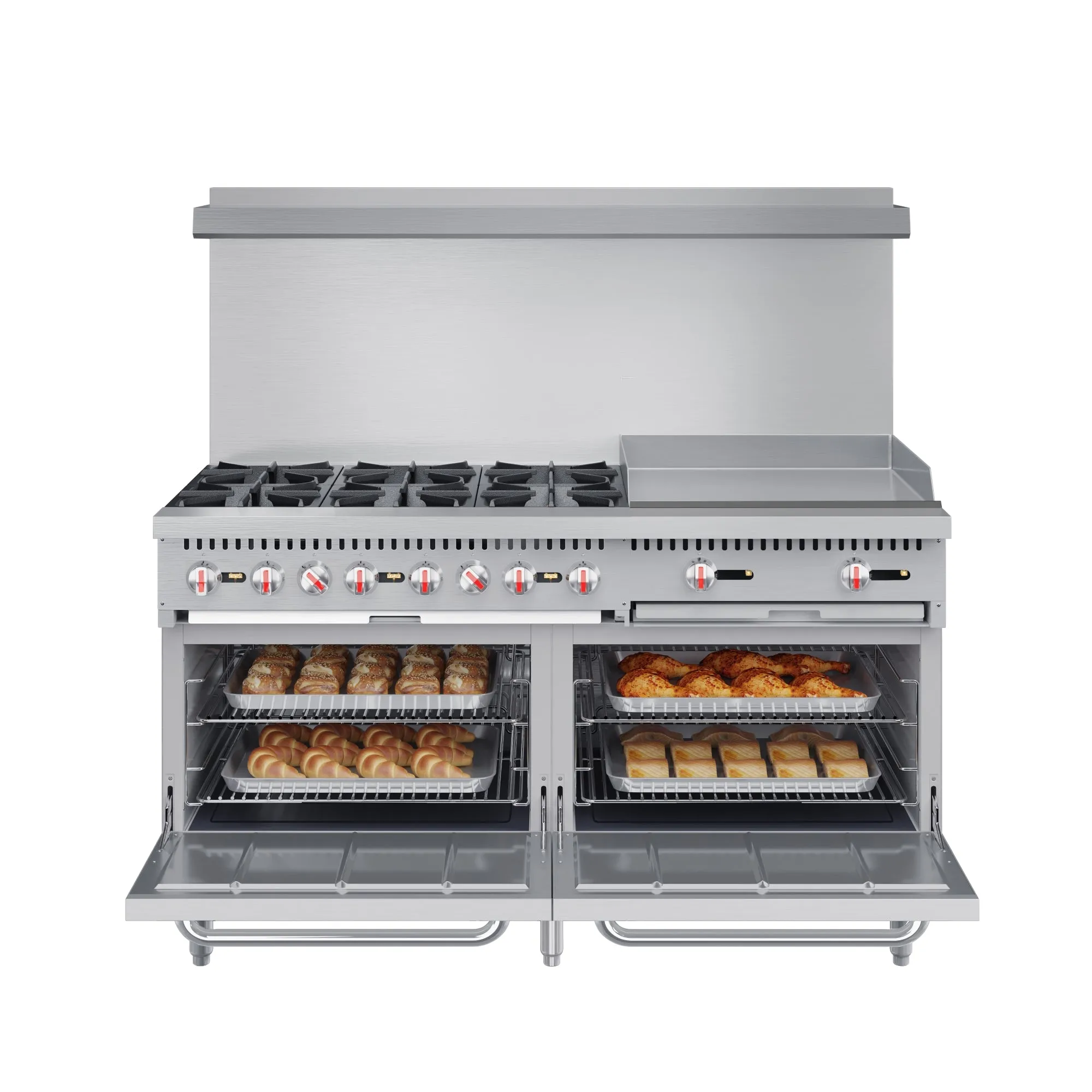 60 in. 6 Burner Commercial LP Range with 24 in. Griddle in Stainless-Steel (KM-CRG60-LP)