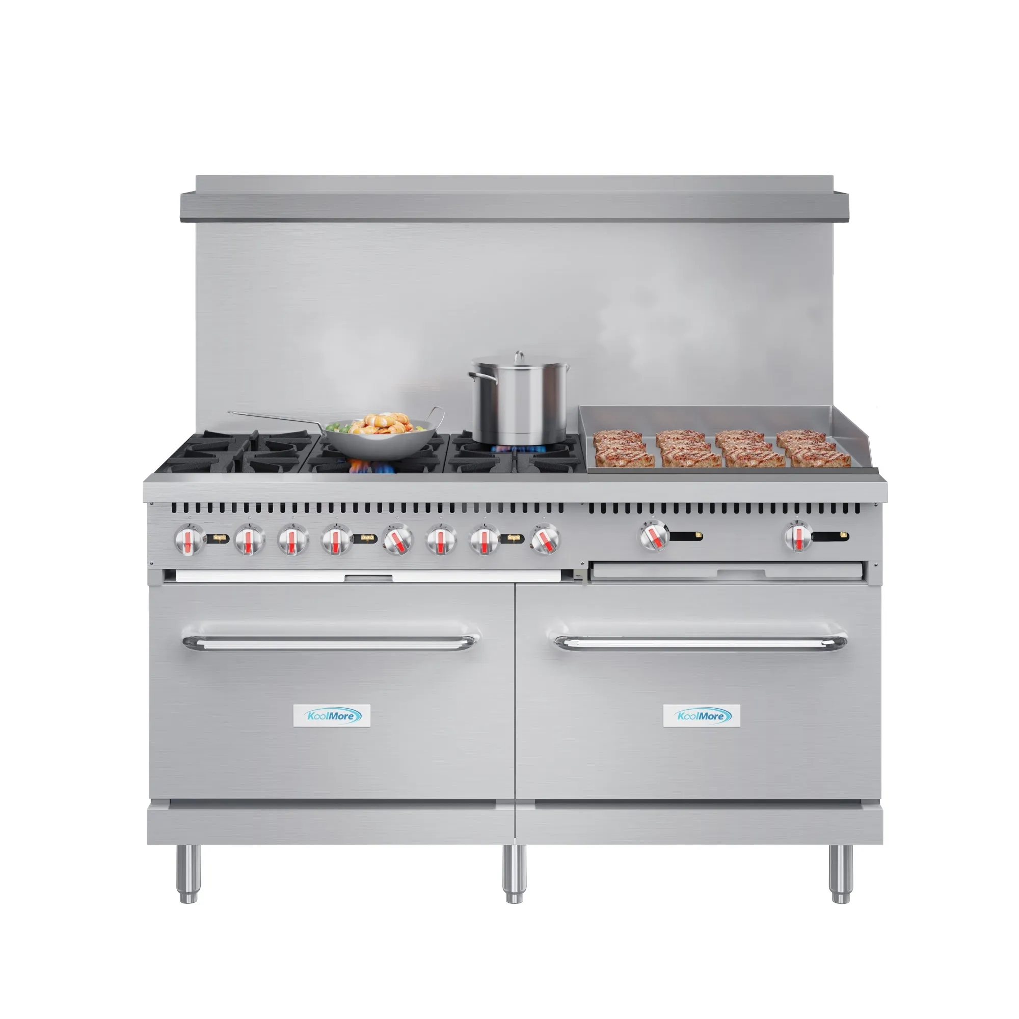 60 in. 6 Burner Commercial LP Range with 24 in. Griddle in Stainless-Steel (KM-CRG60-LP)