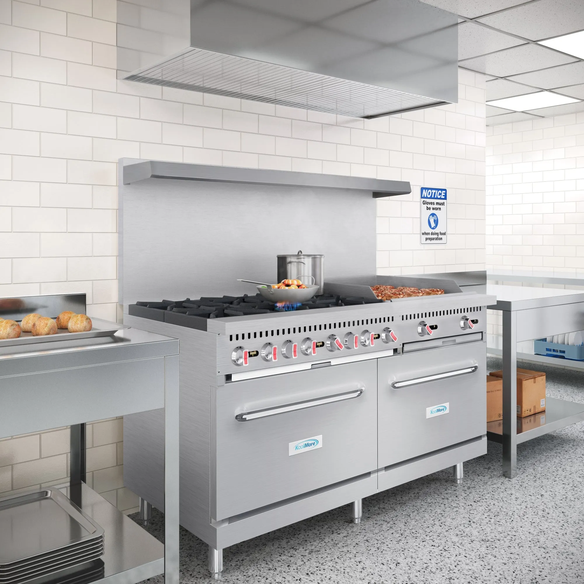 60 in. 6 Burner Commercial LP Range with 24 in. Griddle in Stainless-Steel (KM-CRG60-LP)