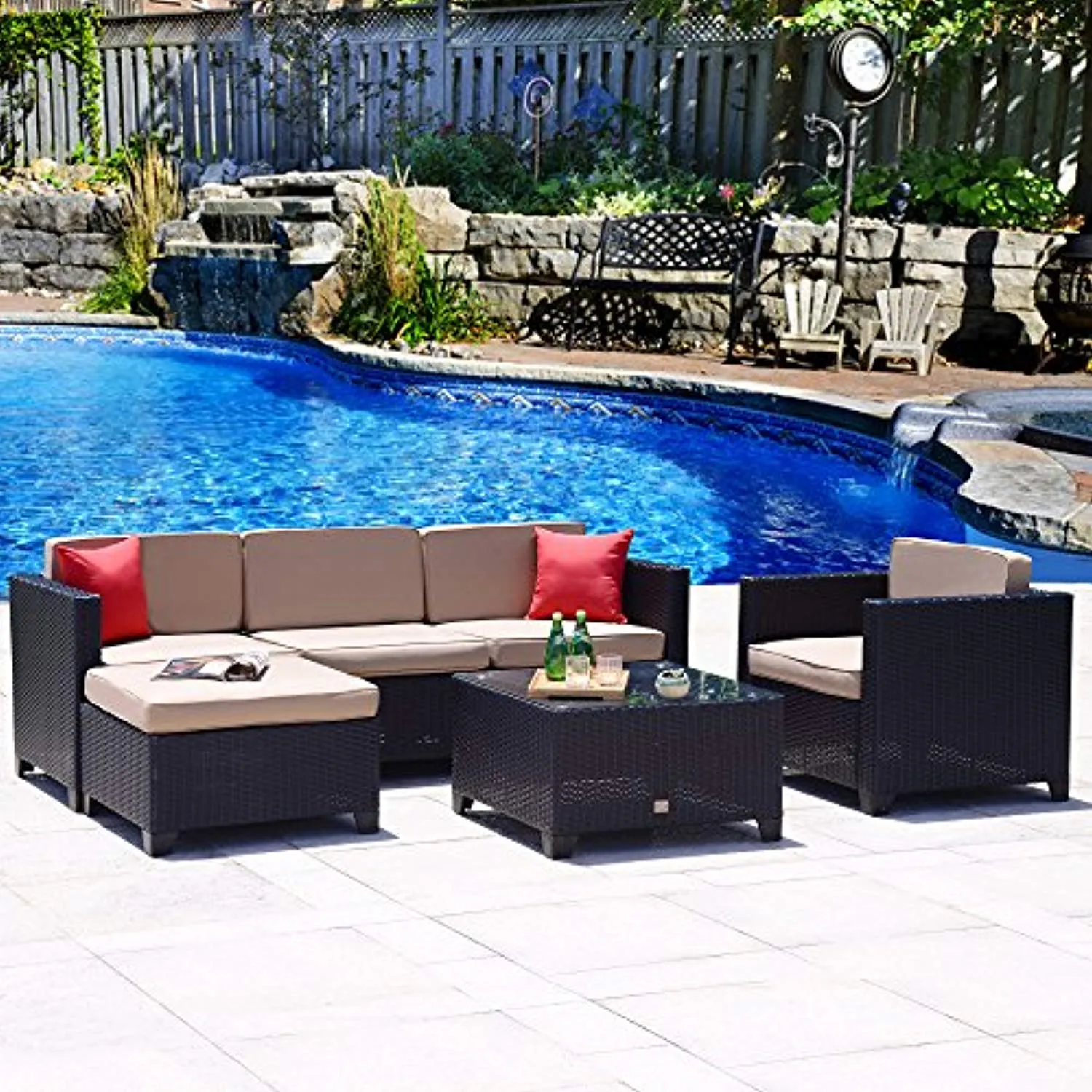 6PC Patio Furniture Set Outdoor All-Weather Wicker Sectional Set