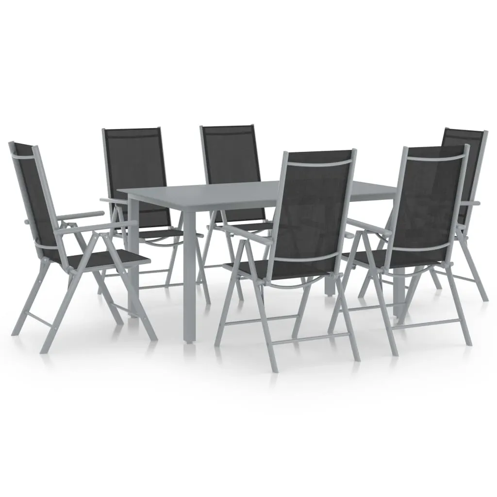 7 Piece Garden Dining Set Aluminium Silver and Black