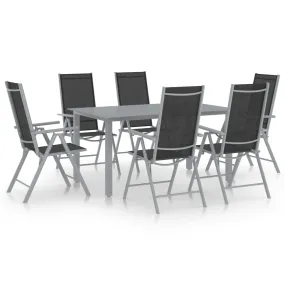 7 Piece Garden Dining Set Aluminium Silver and Black