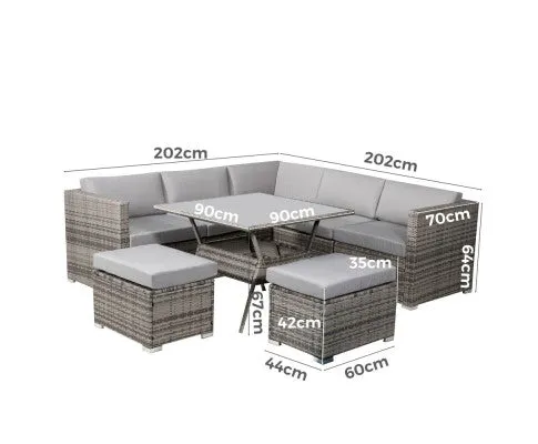 8PC Outdoor Dining Set Wicker Table & Chairs-Grey