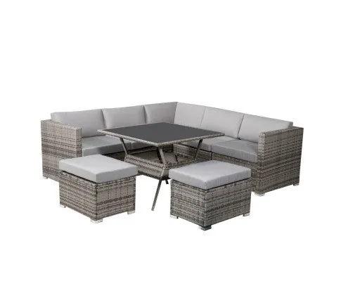 8PC Outdoor Dining Set Wicker Table & Chairs-Grey