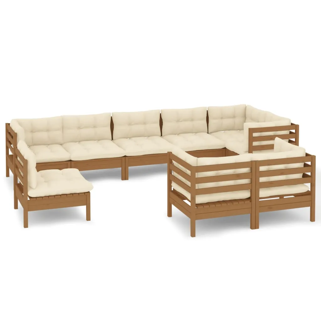 9 Piece Garden Lounge Set with Cushions Honey Brown Pinewood