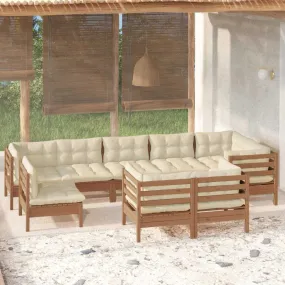 9 Piece Garden Lounge Set with Cushions Honey Brown Pinewood