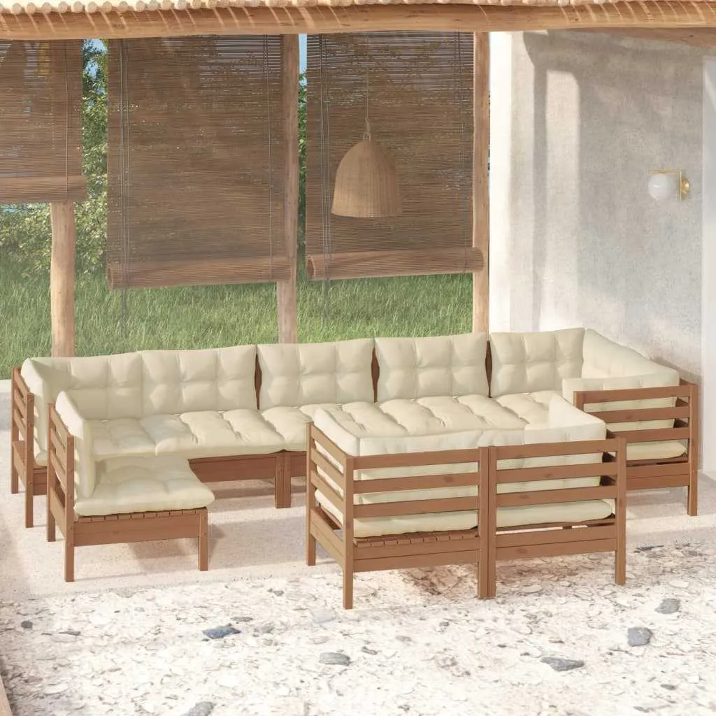 9 Piece Garden Lounge Set with Cushions Honey Brown Pinewood