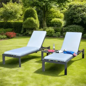 Azuma Grey Sun Lounger Set Garden Recliners Table Aluminium