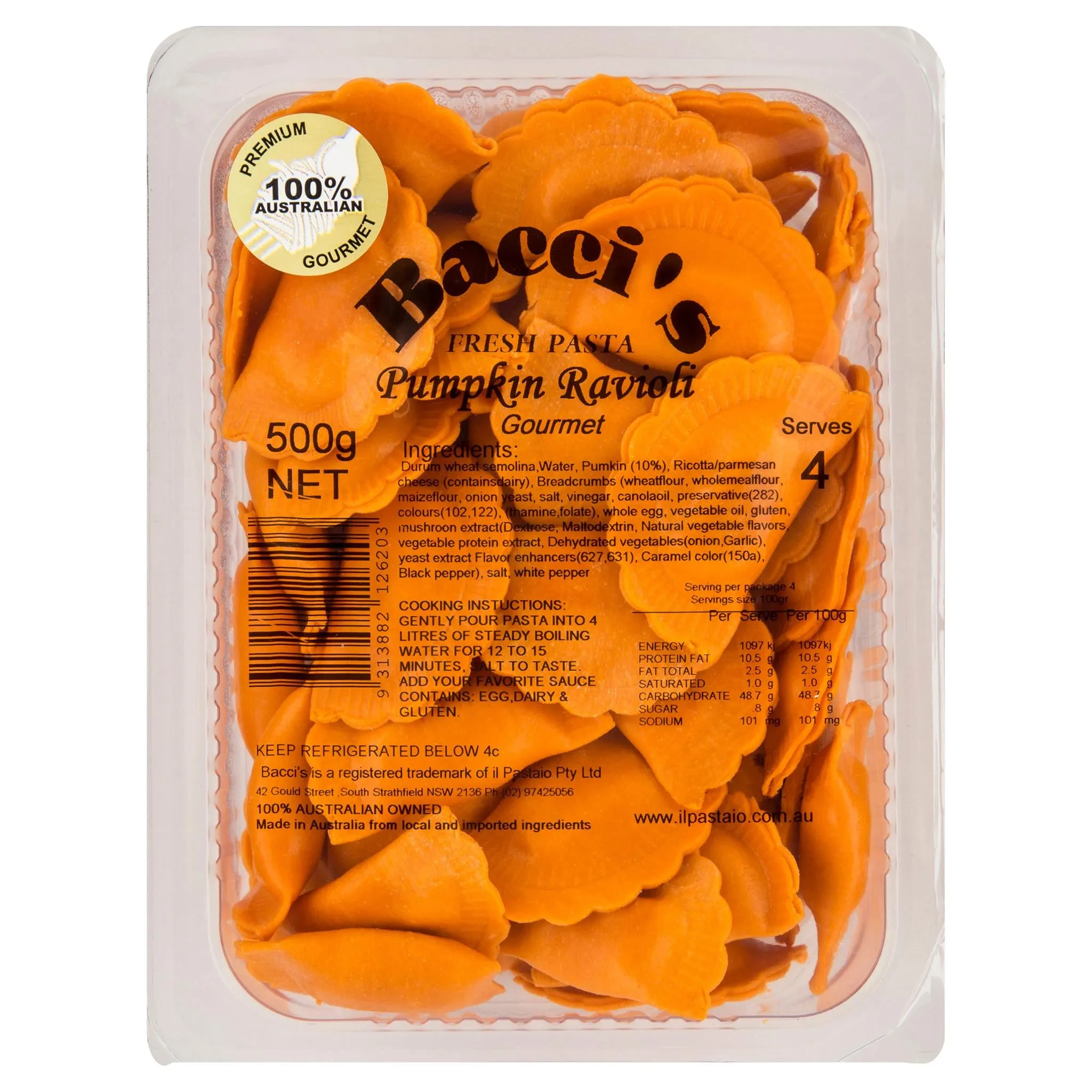 Baccis Fresh Pasta Pumpkin Ravioli 500g