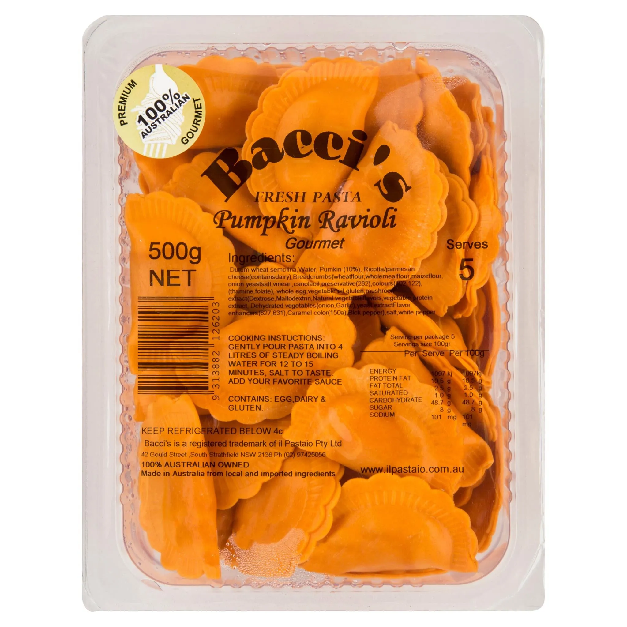 Baccis Fresh Pasta Pumpkin Ravioli 500g