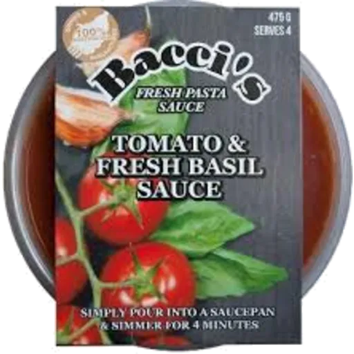 Baccis Pasta Sauce Tomato and Basil 475g