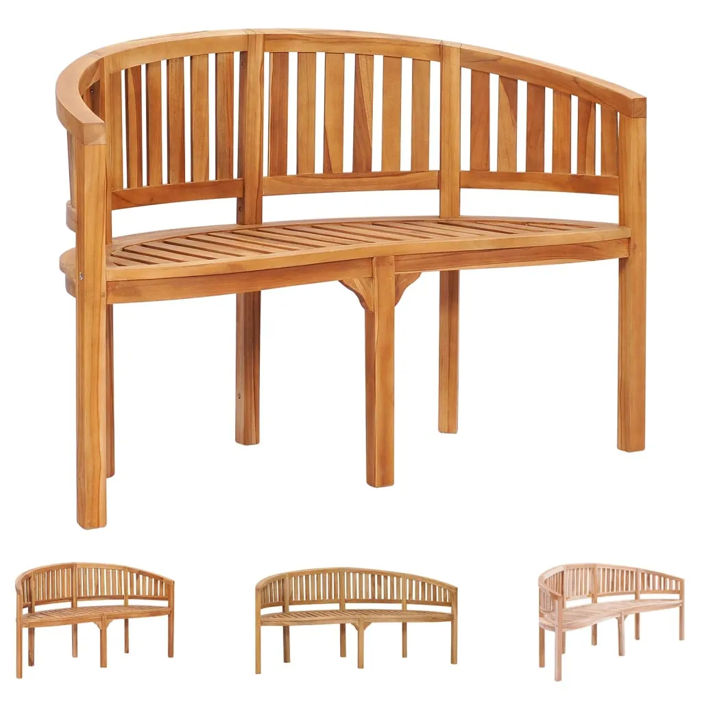 Banana Bench Outdoor Patio Banana Bench with Armrest Solid Wood Teak