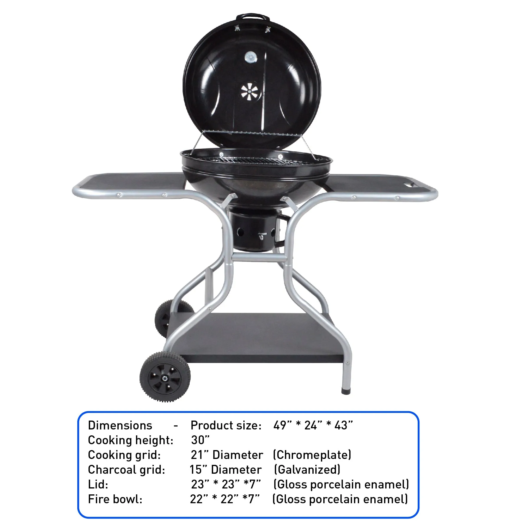 Big Bad Charcoal BBQ Grill – Large Size Barbeque Grill for Outdoor Cooking – Cooking Area 21” Diameter