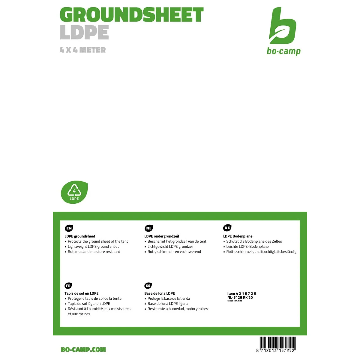 Bo-Camp Groundsheet Tarpaulin Transparent (4x4 Metres)