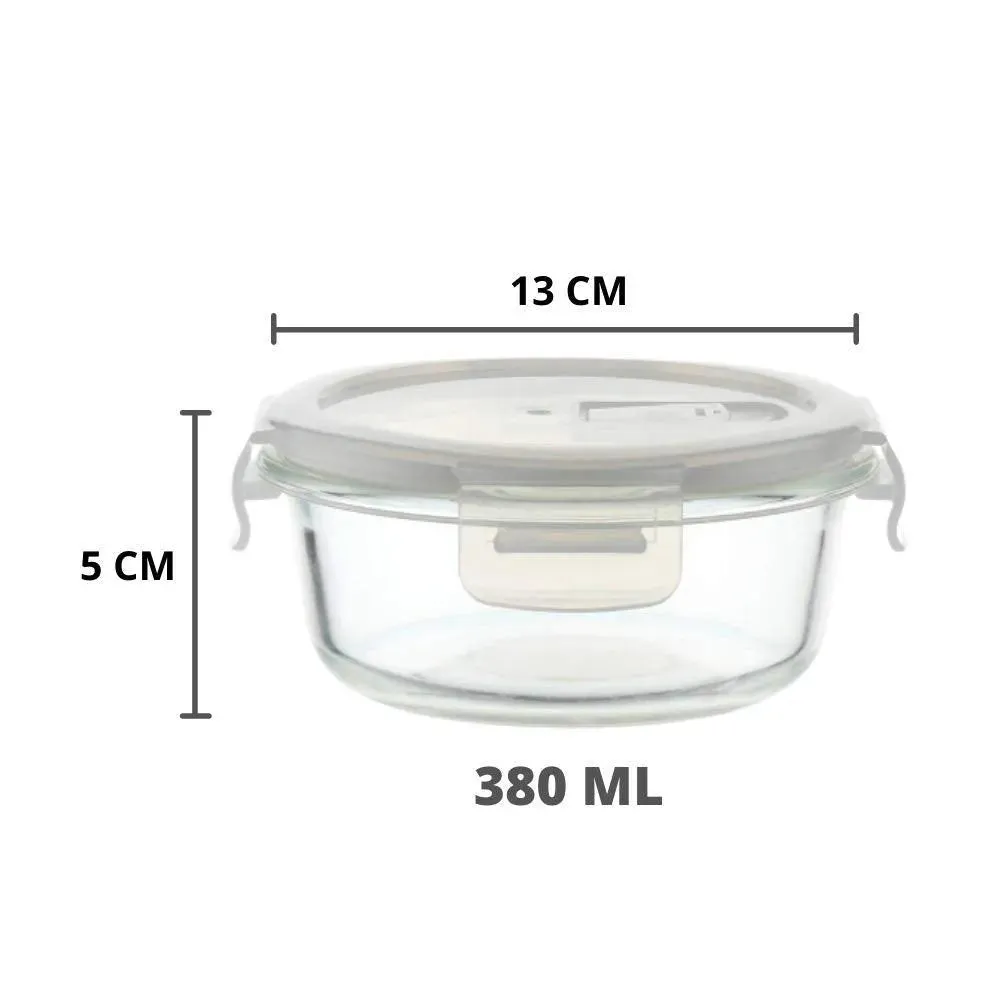 Borosilicate Glass Round Food Storage Container with Lid | 380 ml | Single