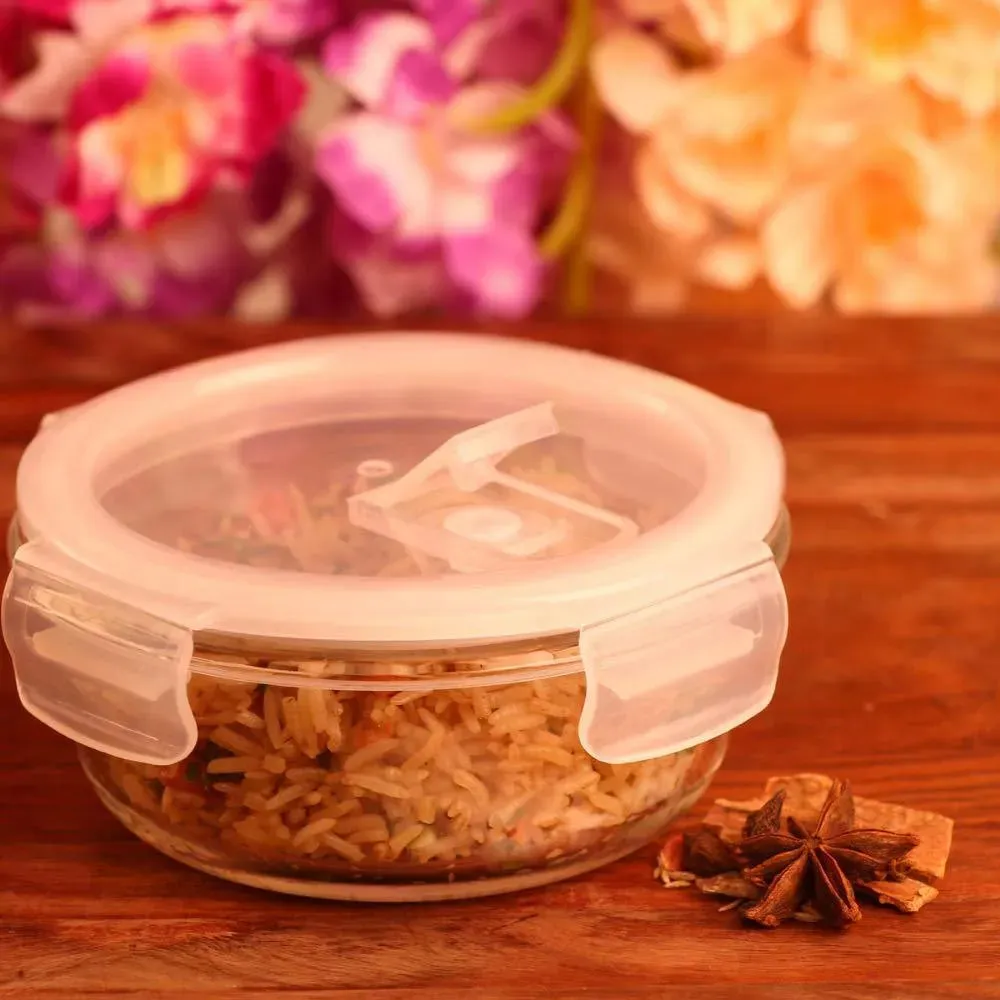 Borosilicate Glass Round Food Storage Container with Lid | 380 ml | Single