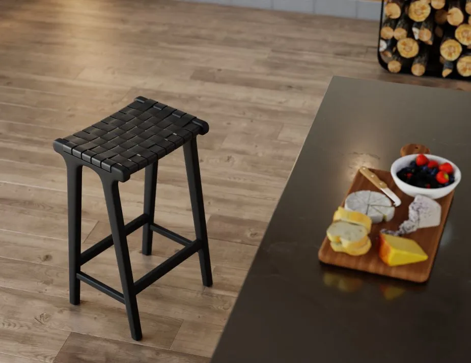 Brooklyn Backless Stool - Woven Black Seat / Black Frame