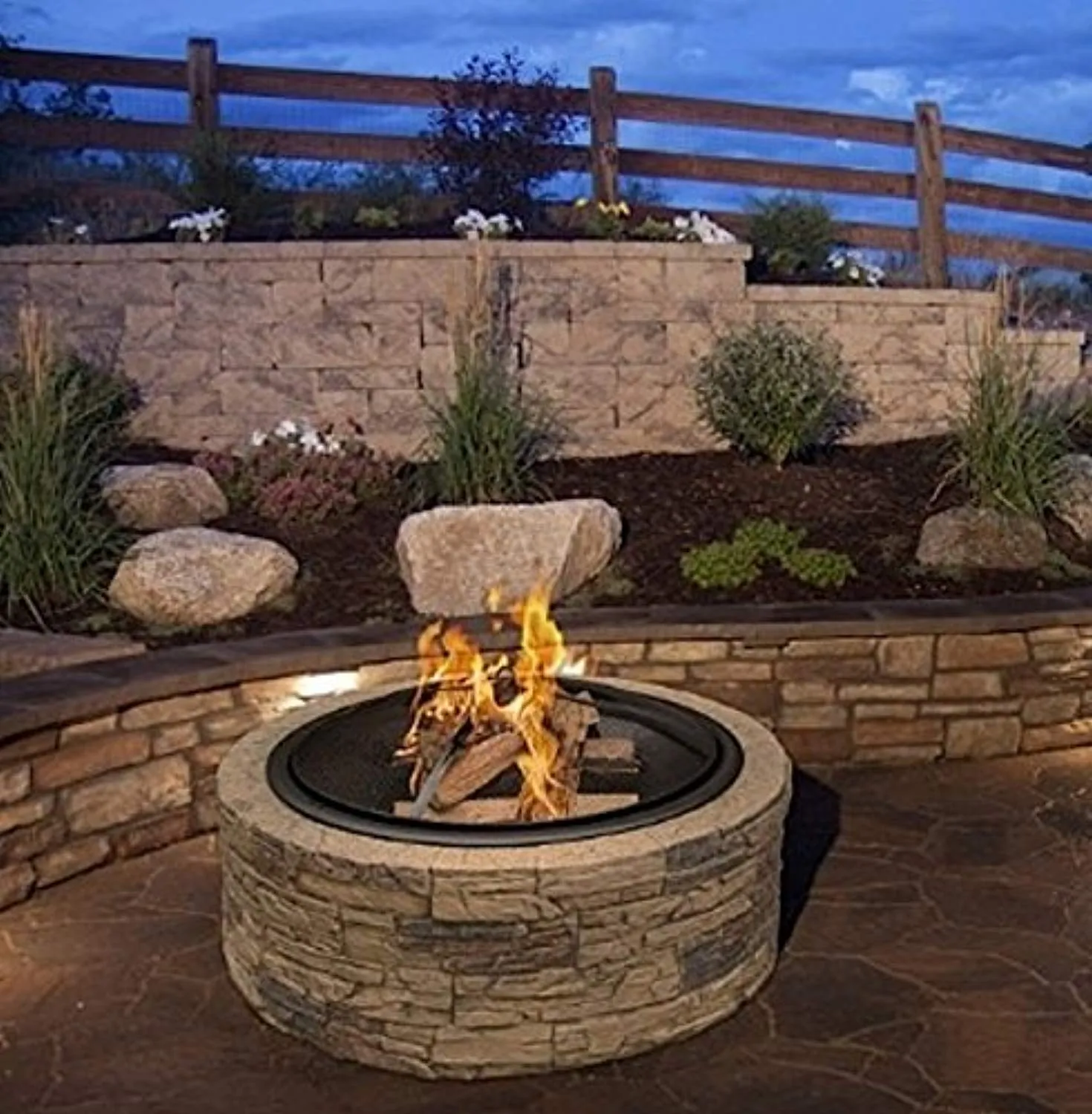 Cast Stone Wood Burning Fire Pit 35" Diameter Steel Base