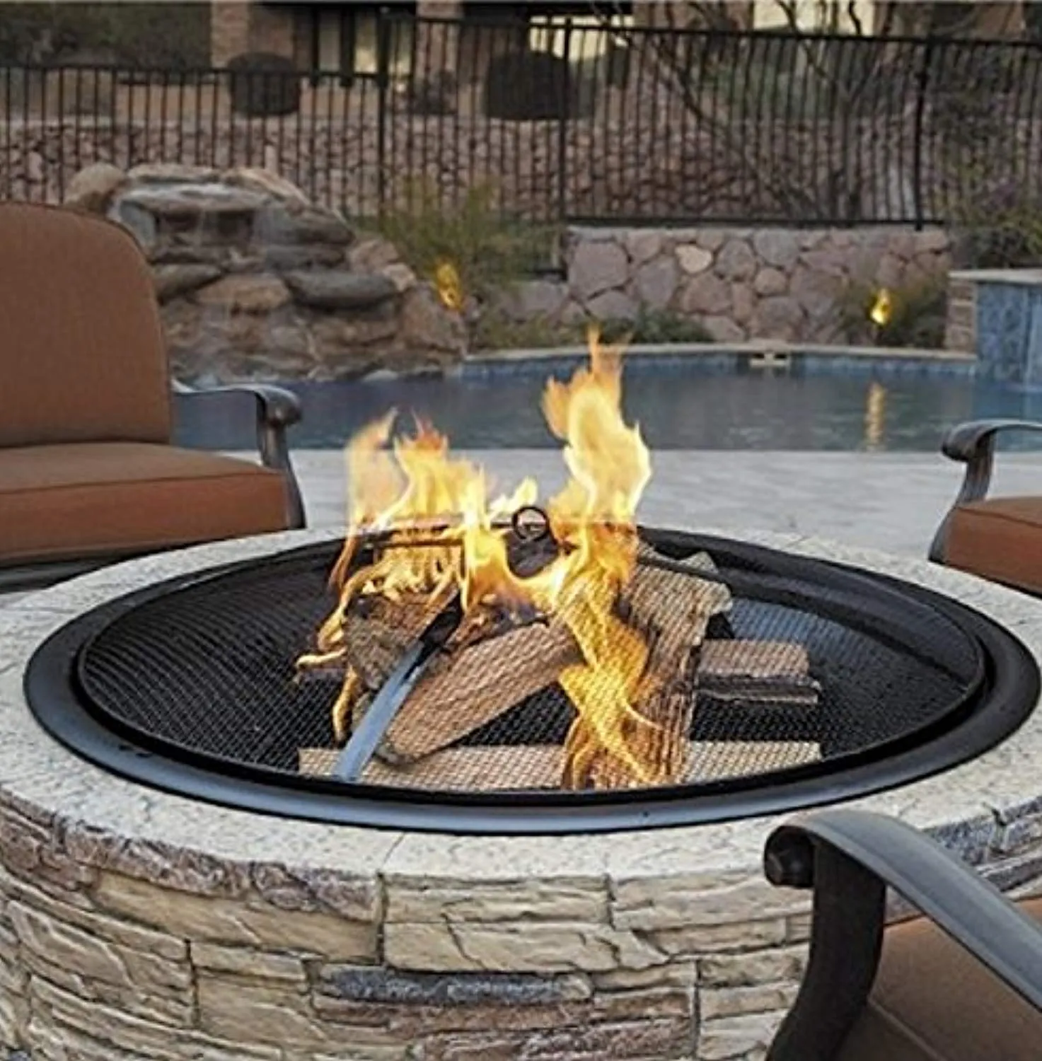 Cast Stone Wood Burning Fire Pit 35" Diameter Steel Base