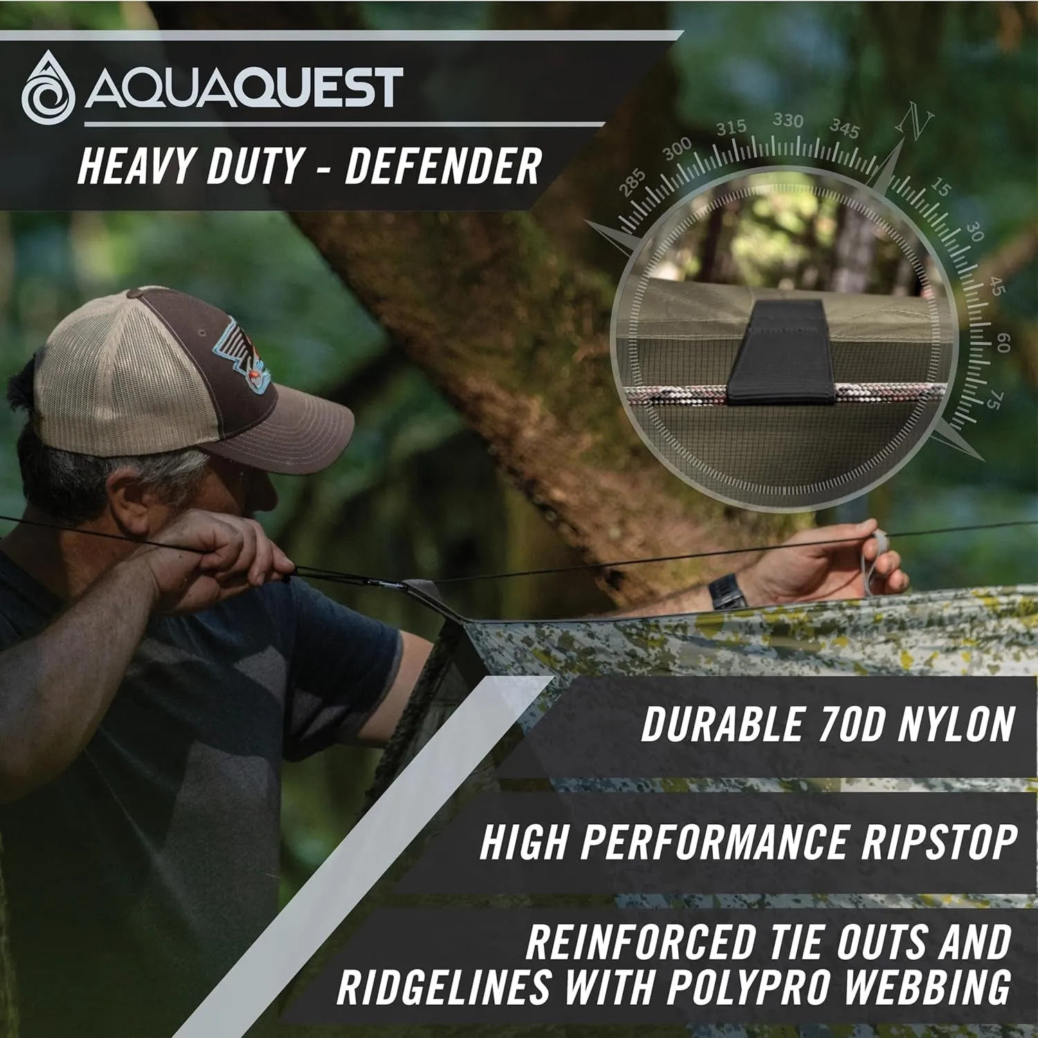 Defender Camping Tarp - Heavy Duty Tent Shelter or Rain Fly - Waterproof Camping Essentials for Hiking, Bushcraft & Hammock