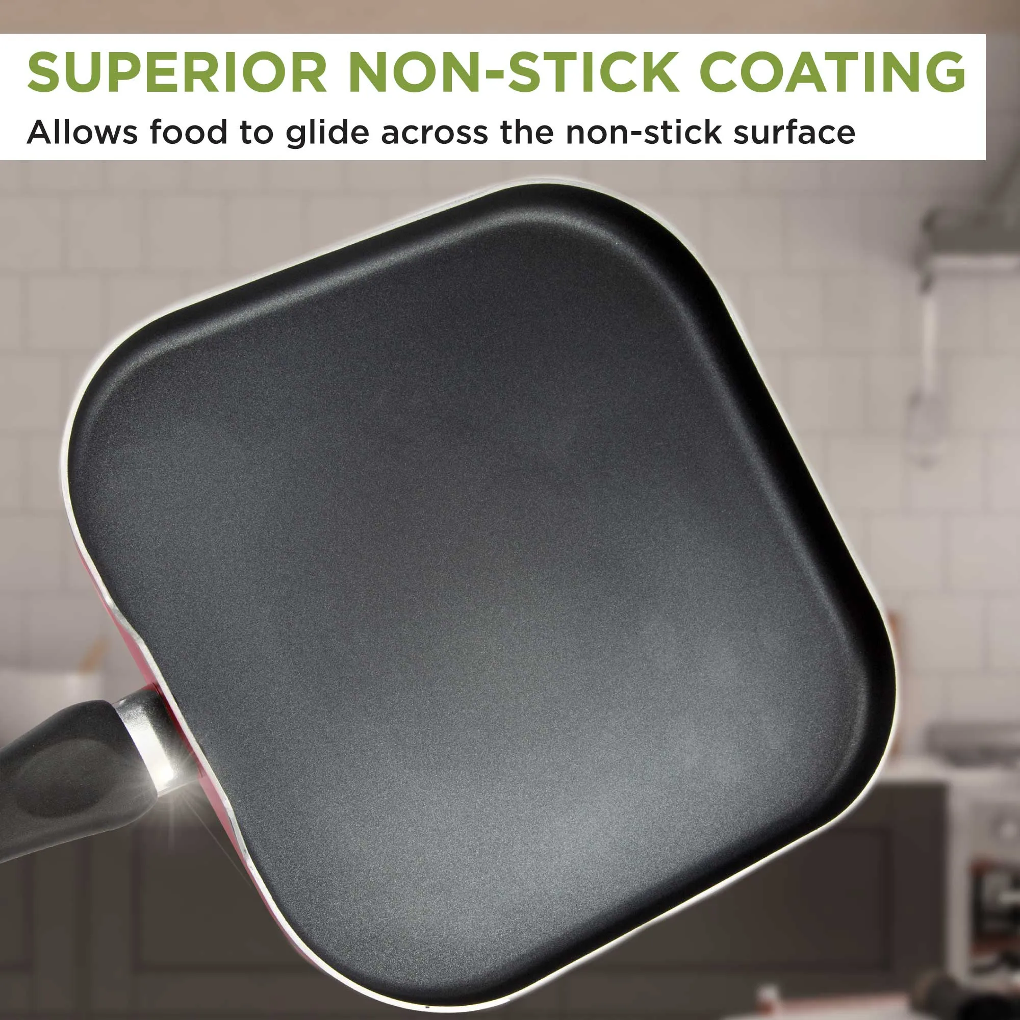 Easy Clean Non-Stick Griddle Pan, 10 Inch, Red - Ecolution