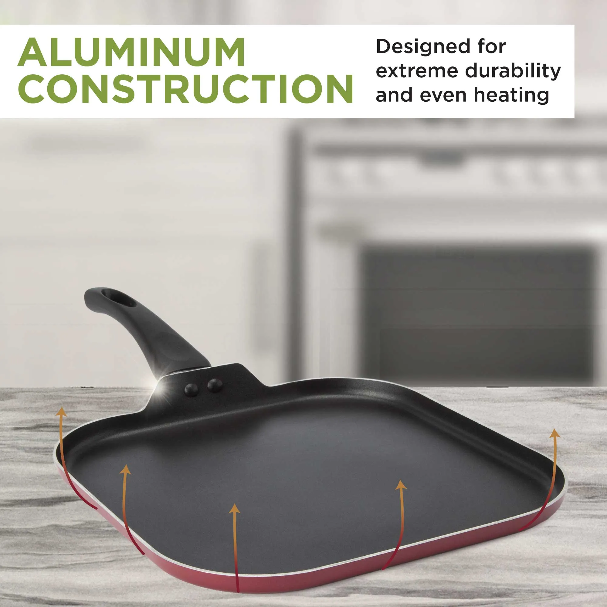 Easy Clean Non-Stick Griddle Pan, 10 Inch, Red - Ecolution