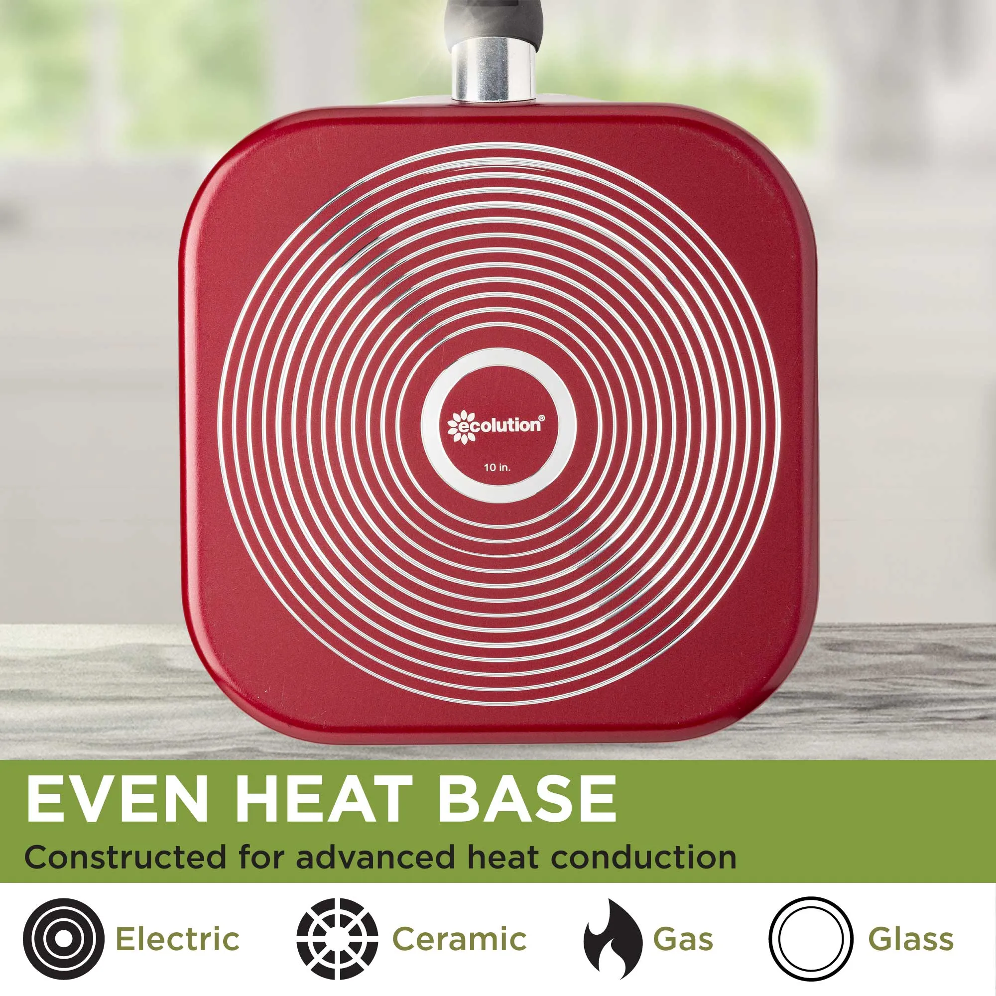 Easy Clean Non-Stick Griddle Pan, 10 Inch, Red - Ecolution