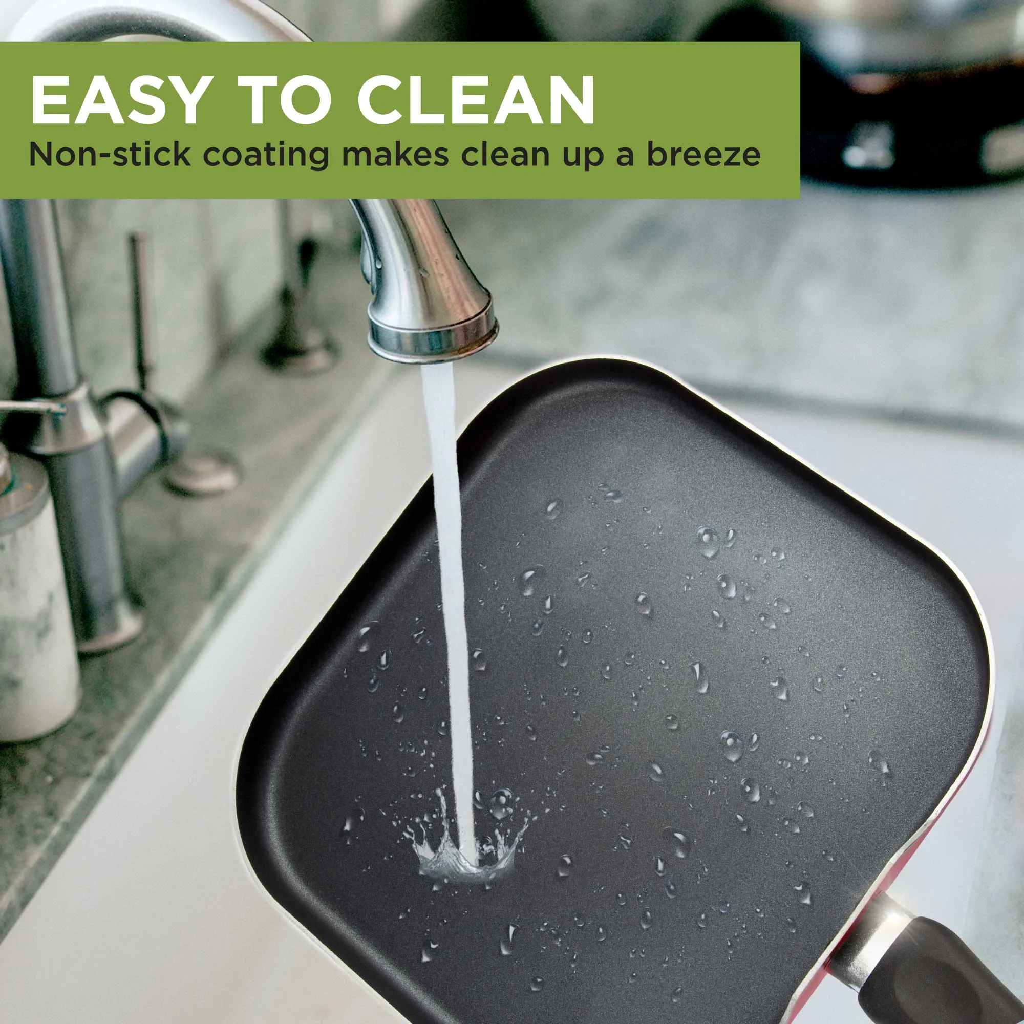 Easy Clean Non-Stick Griddle Pan, 10 Inch, Red - Ecolution
